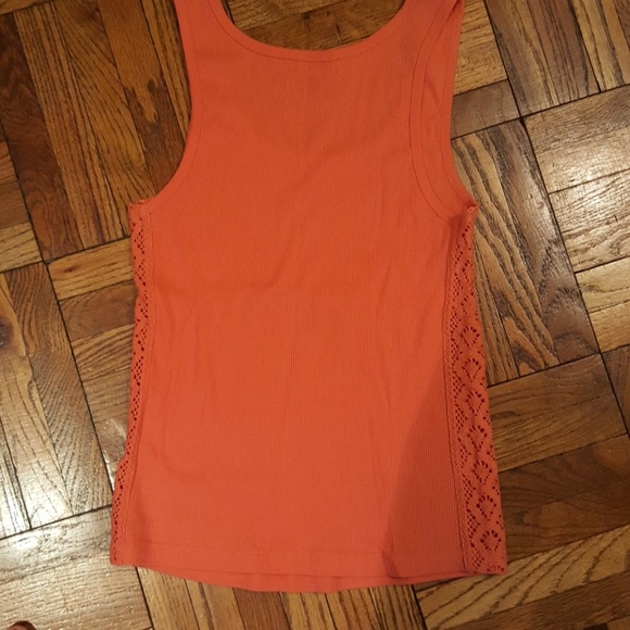 Orange cotton tank top w/lace panel sides - P/S - Picture 3 of 4